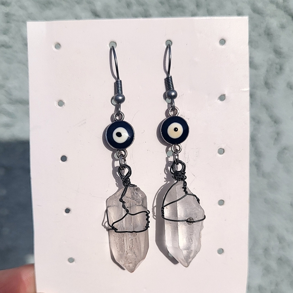 ⚡️Handmade Evil Eye 👁 Quartz Earrings⚡️
